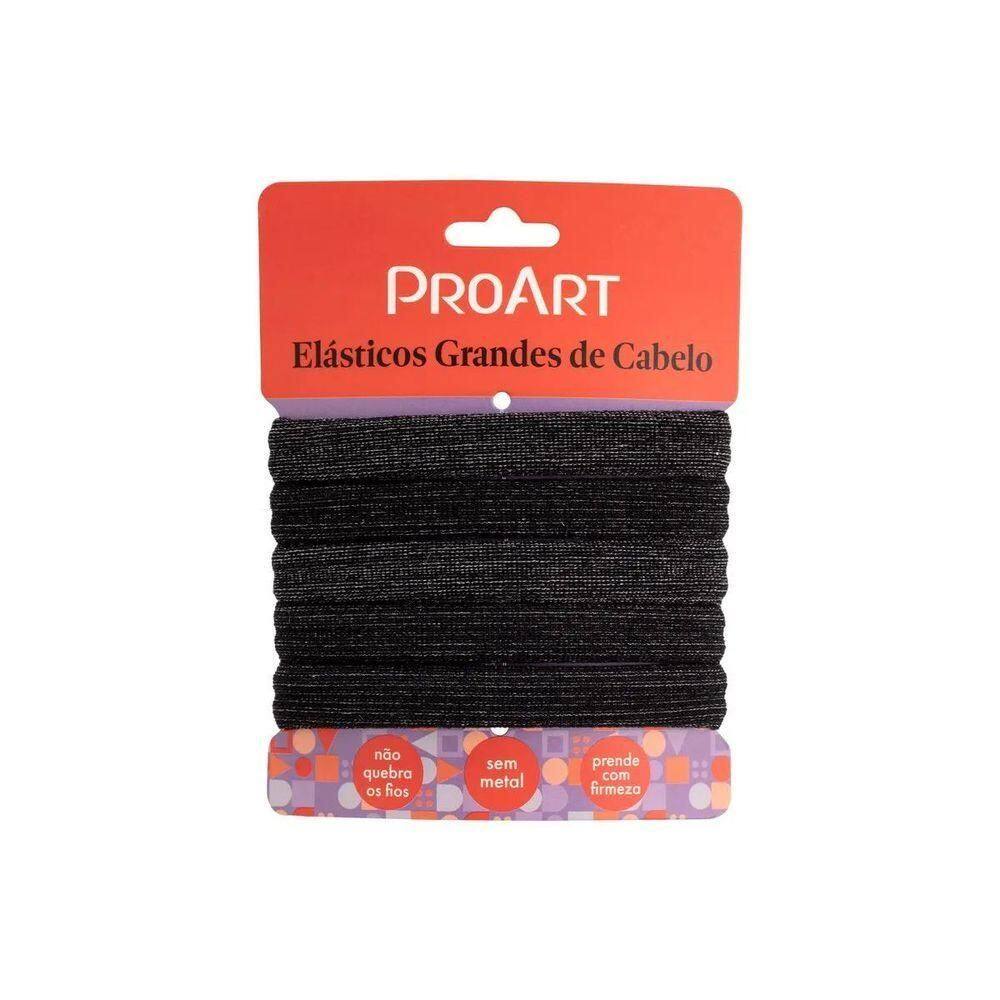 Elásticos Grandes De Cabelo 5 Unidades Proart Alta Durabilidade, Firmeza E Conforto Preto