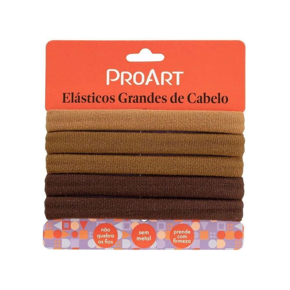 Elásticos Grandes De Cabelo 5 Unidades Proart Alta Durabilidade, Firmeza E Conforto Marrom