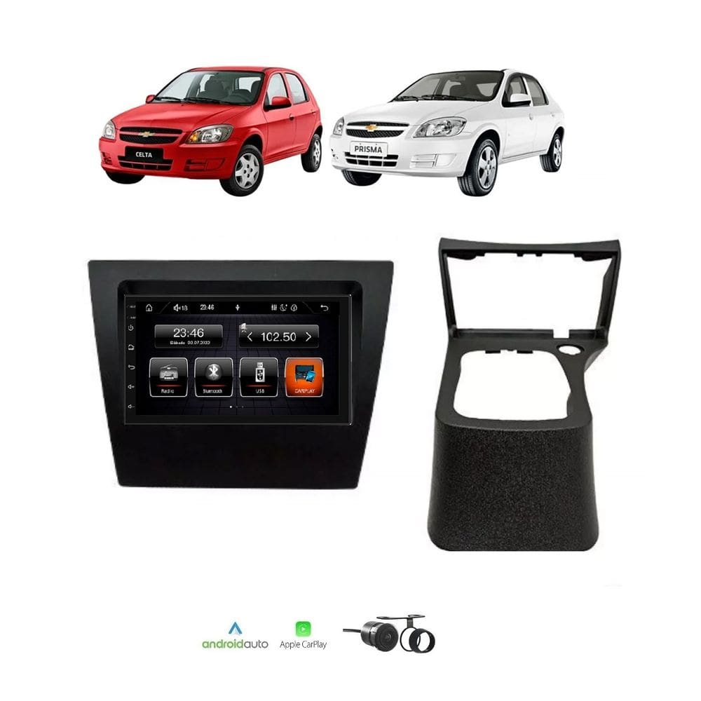 Kit Multimídia Celta Prisma 2006 / 2012 7 Pol Carplay AndroidAuto USB FM BT - 708BR Roadstar