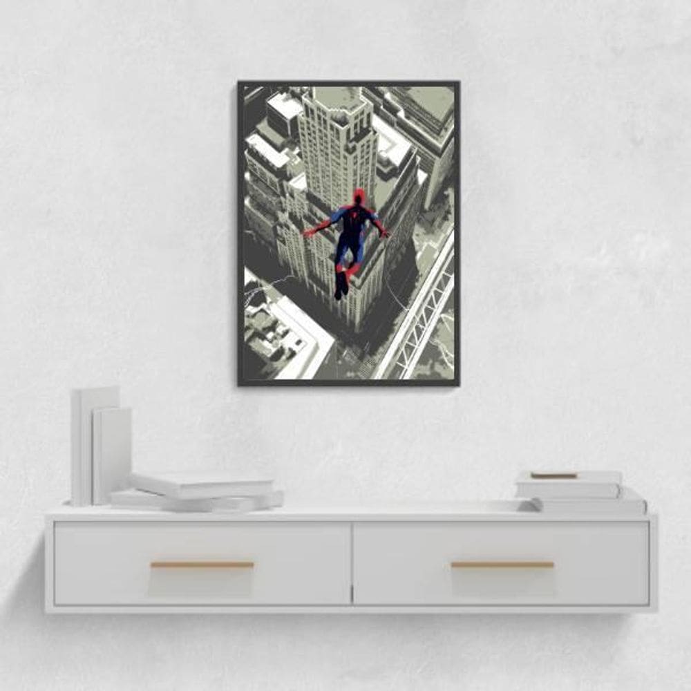 Quadro Homem Aranha Pulando 24X18Cm - Com Vidro