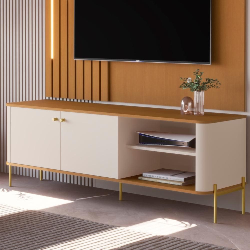 Rack Para TV 58 Polegadas Olaf Off White Nature Dourado