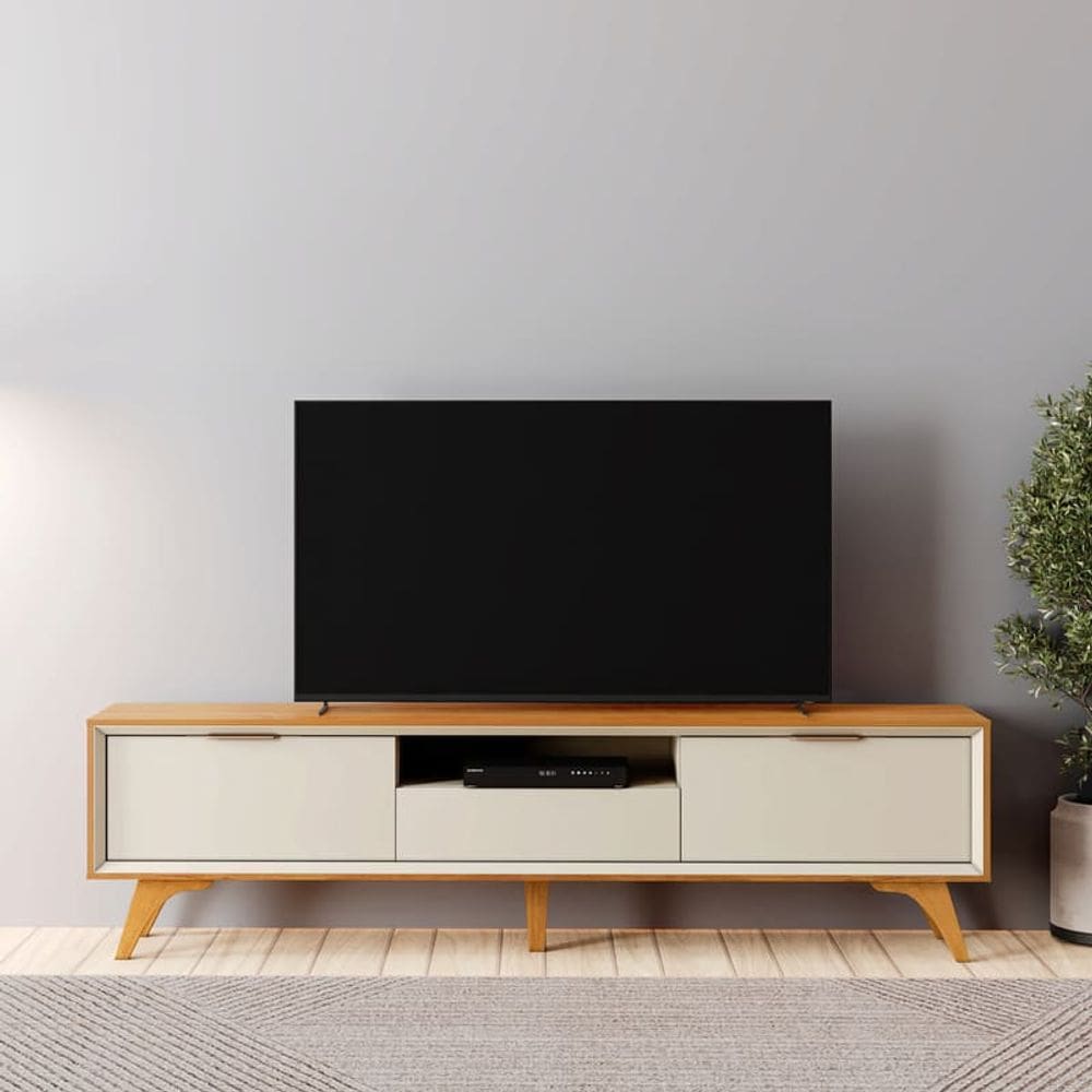 Rack 3 Gavetas Moderno 2,20m - Viena-Naturale/Off White - Mavau Móveis