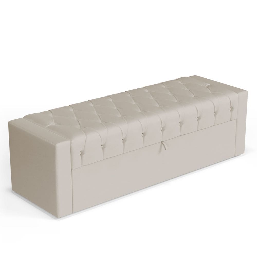 Calçadeira Báu Casal Padrão Atena 140cm Capitonê Suede Bege Claro - Abmaza