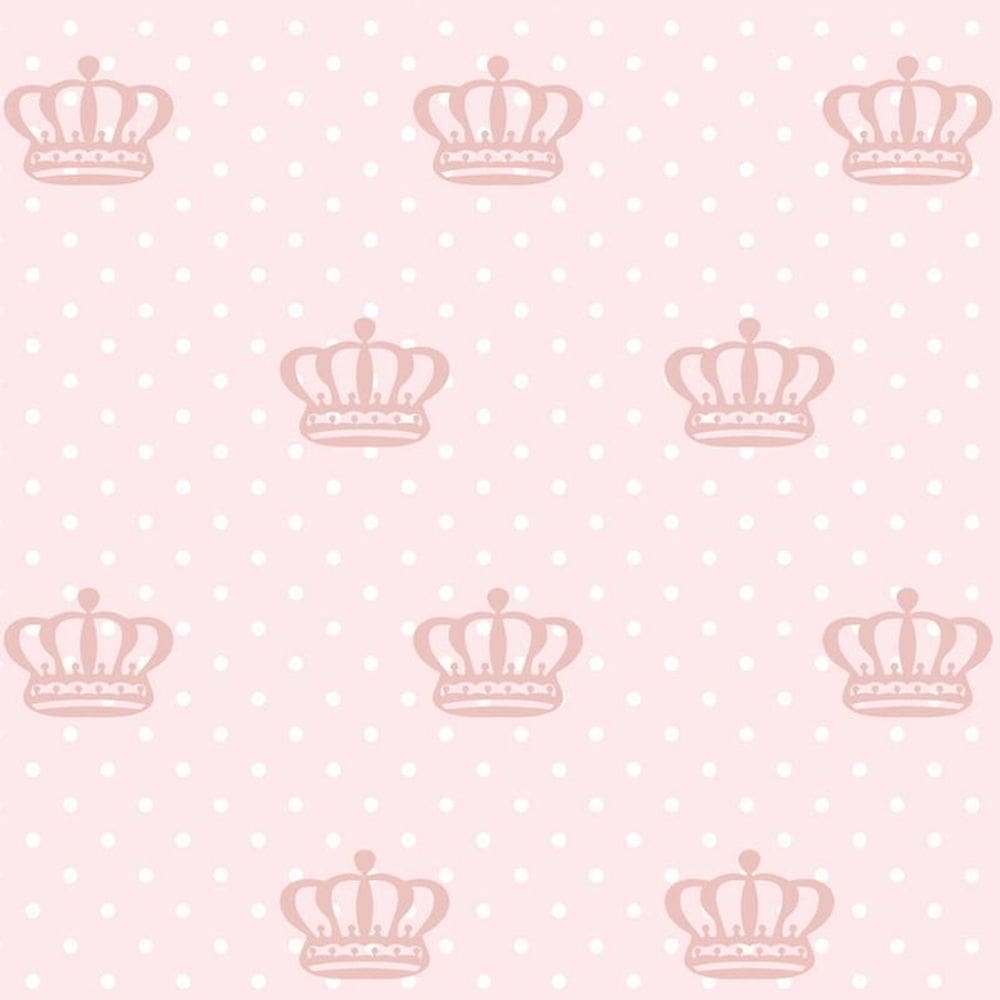Papel De Parede Rosa Claro E Coroa Poa Adesivo Lavavel Sala