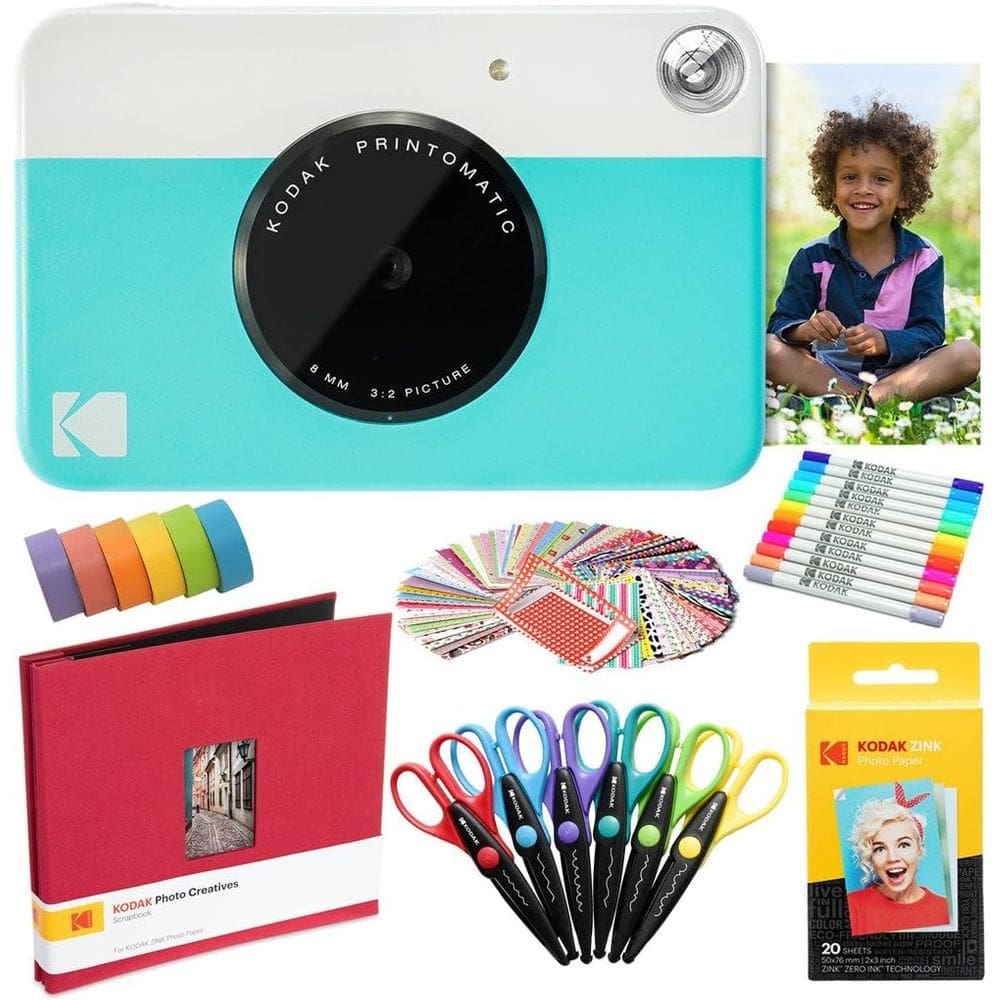Câmera instantânea Kodak Printomatic Blue + Art Bundle