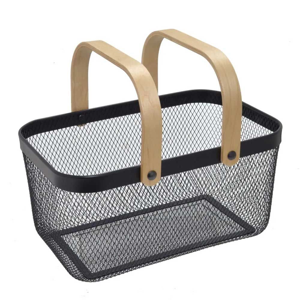 Cesta Decorativa de Metal Preto com Alças 36,5cm 15682-PL