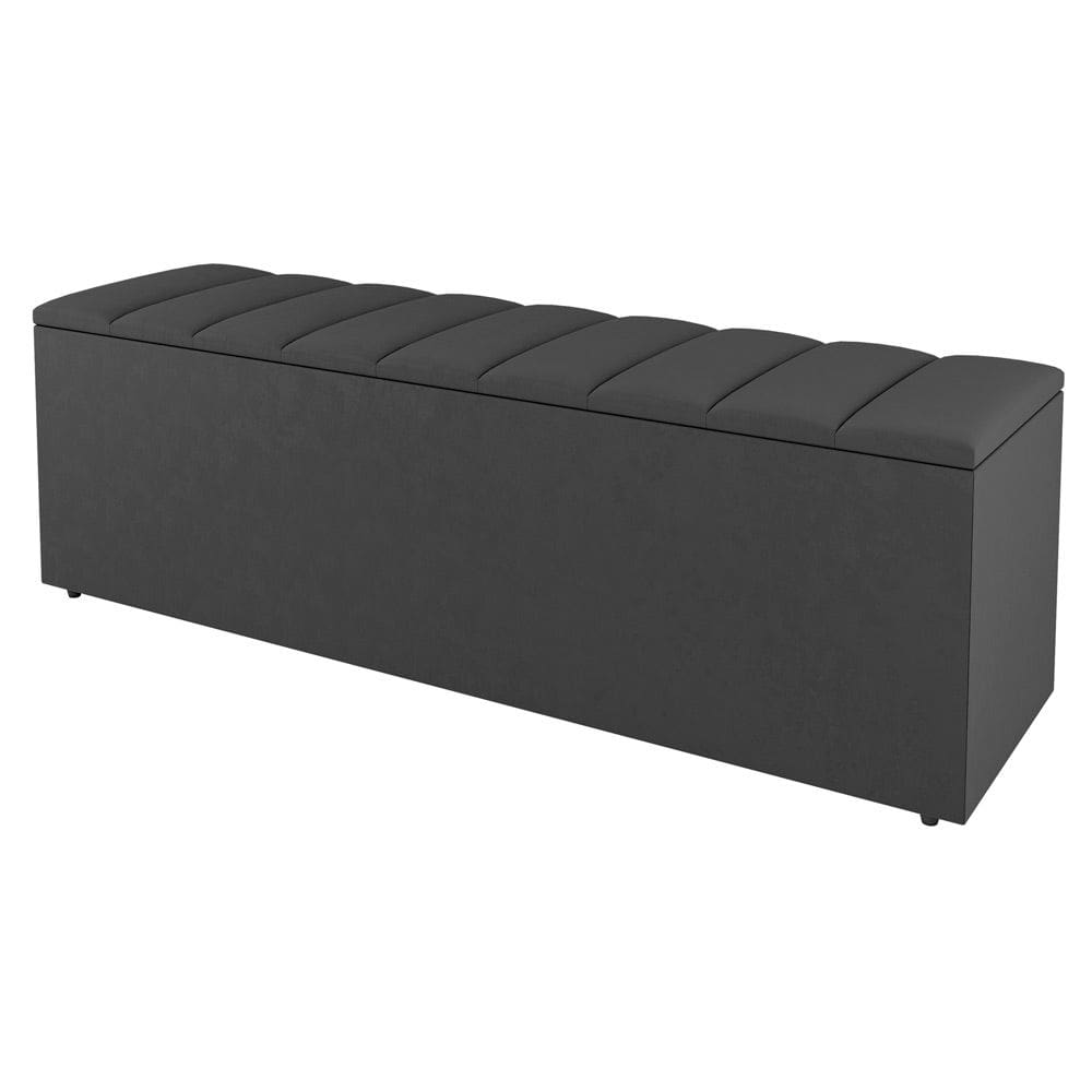 Calçadeira Baú Solteiro Cora 90cm Suede Cinza Escuro - Abmaza