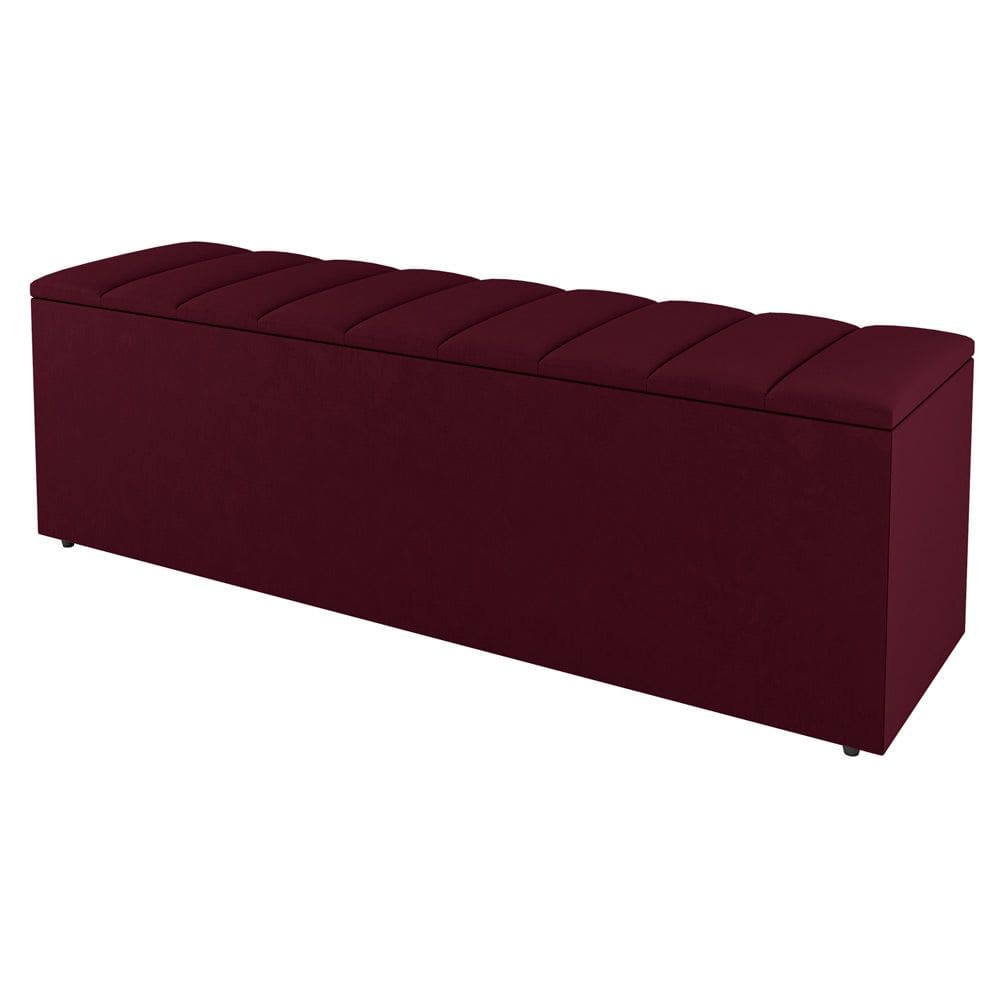 Calçadeira Baú Casal Cora 140cm Suede Bordô - Abmaza