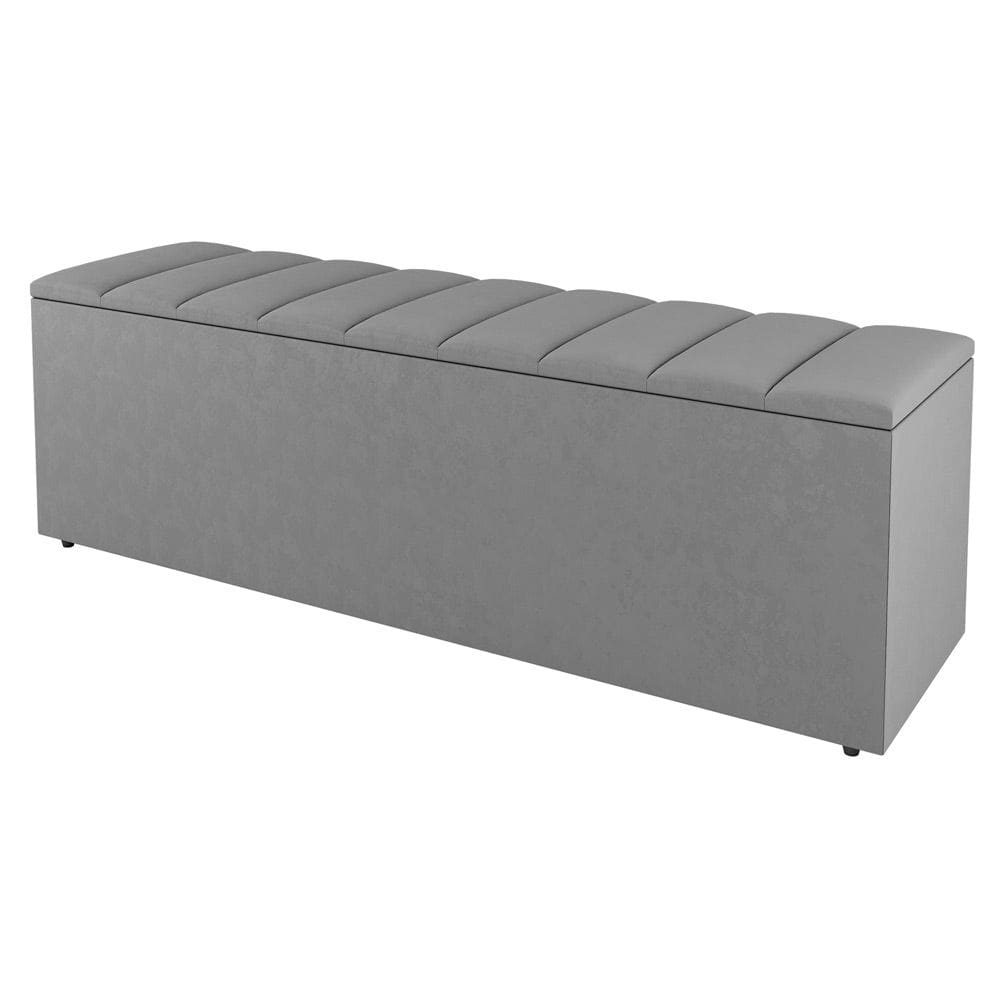 Calçadeira Baú Casal Cora 140cm Suede Cinza Claro - Abmaza