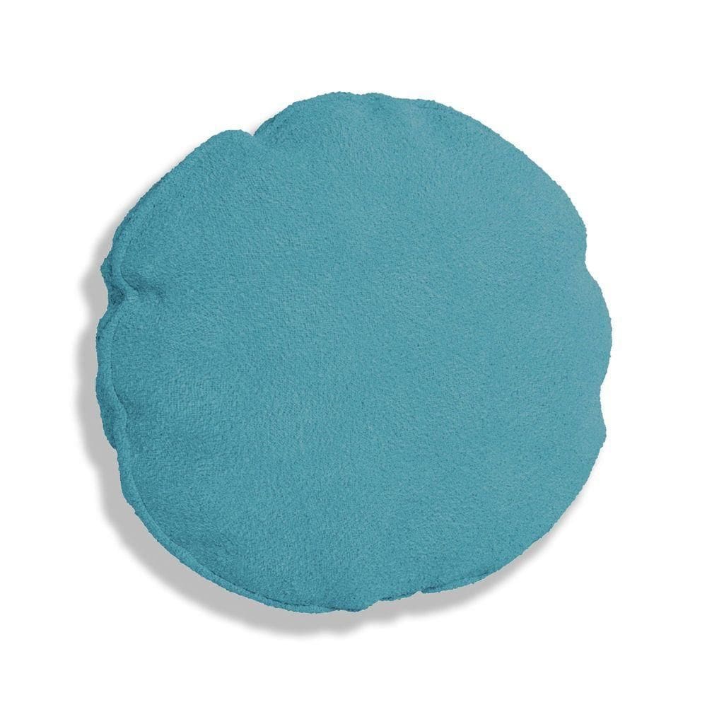 Almofada Bolacha Redonda Cookie Veludo Azul Turquesa