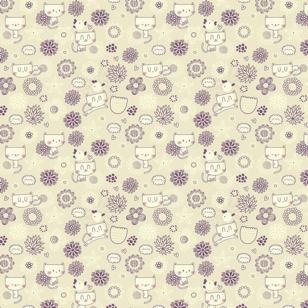 Papel Parede Gatinha E Flores Decorativo Adesivo Sala Quarto