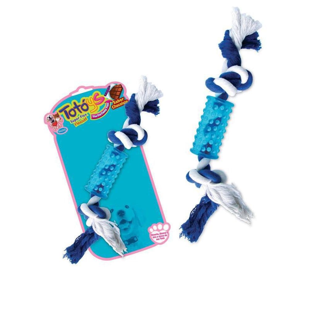 Brinquedo Totoys Tubo com Corda Flex para cães Azul