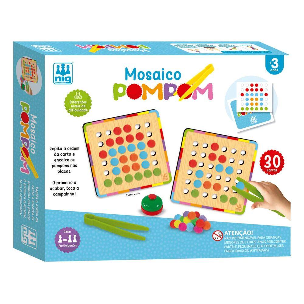 Jogo Infantil Educacional Mosaico Pompom Em Madeira - Nig 1150