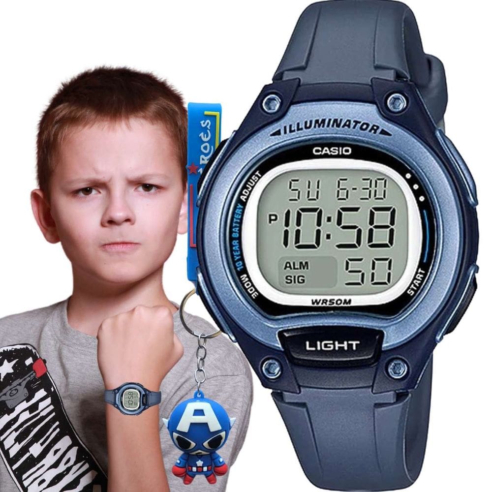Relógio de Pulso Casio Infantil Prova Dagua Calendáro Alarme Cronomemtro Luz Led Digital Esportivo LW-203 Rosa Preto Azul Cinza + Chaveiro Personagens