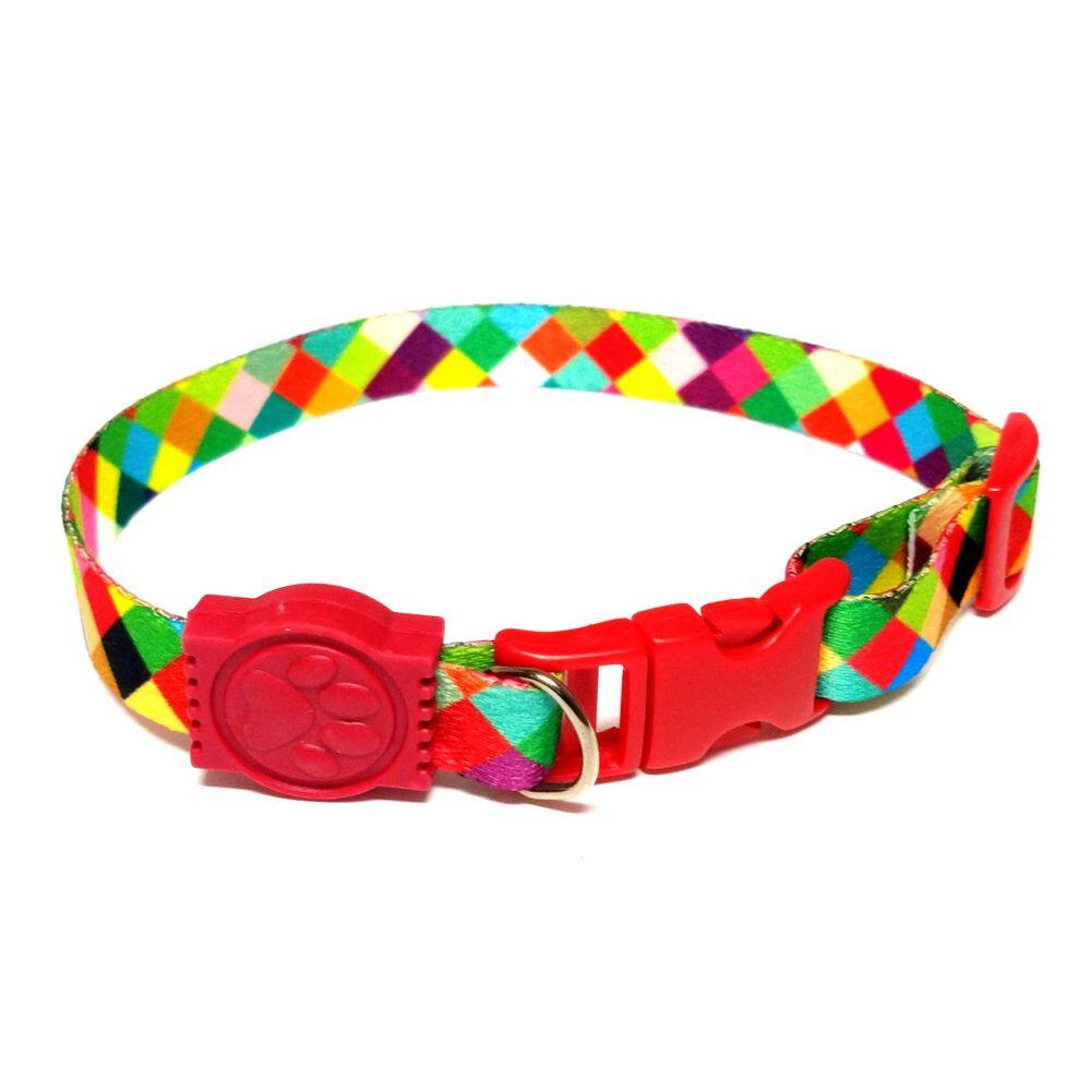 Coleira Seda Xadrez Vermelho Tamanho Único  22 cm a 35 cm