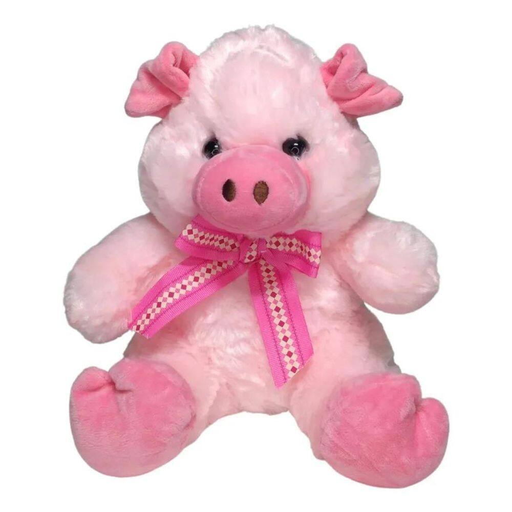 Porco De Pelúcia Macia Rosa Com Laço - 25 Cm 2 Cores