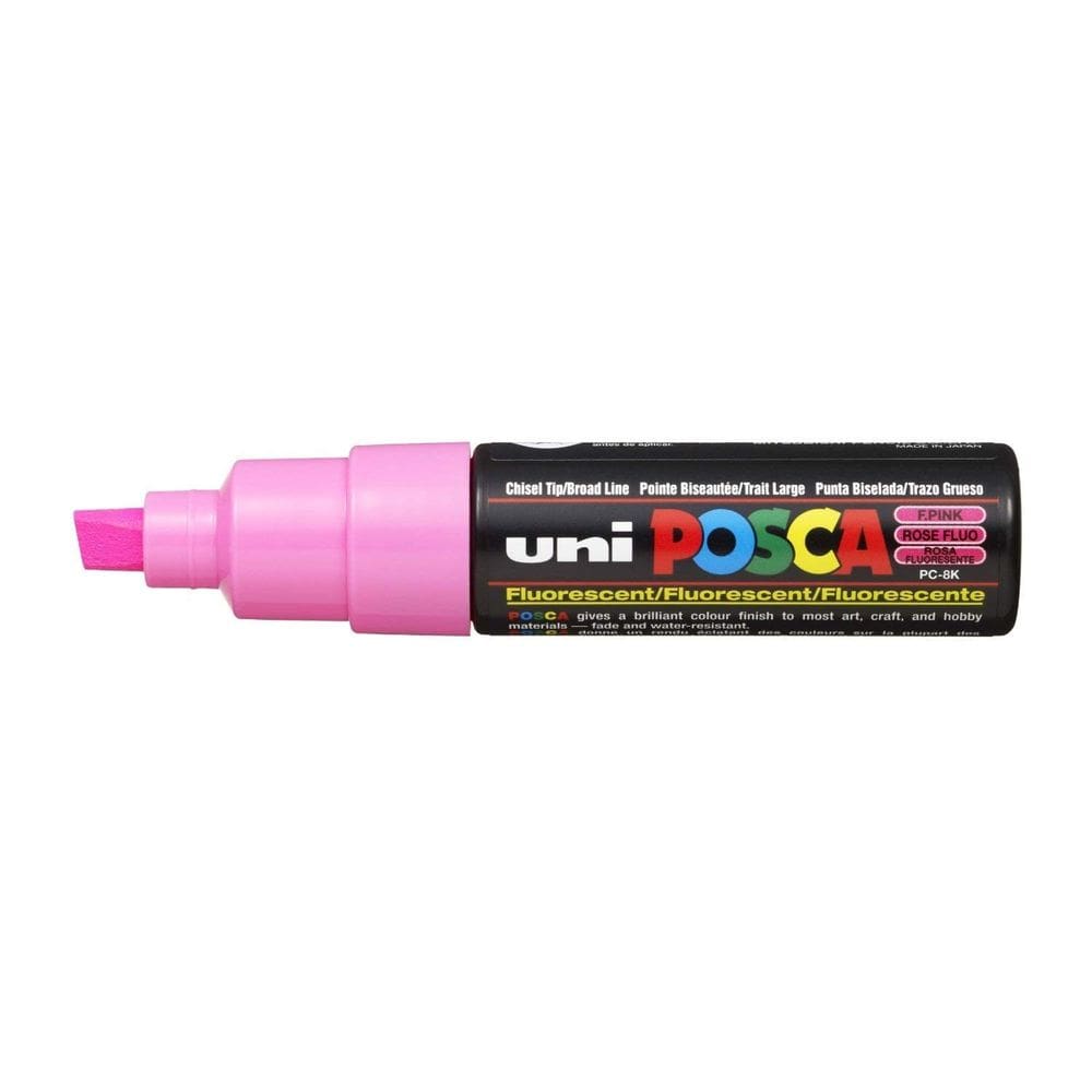 Caneta marcadora Uni Posca PC-8K com ponta de cinzel rosa fluorescente x6