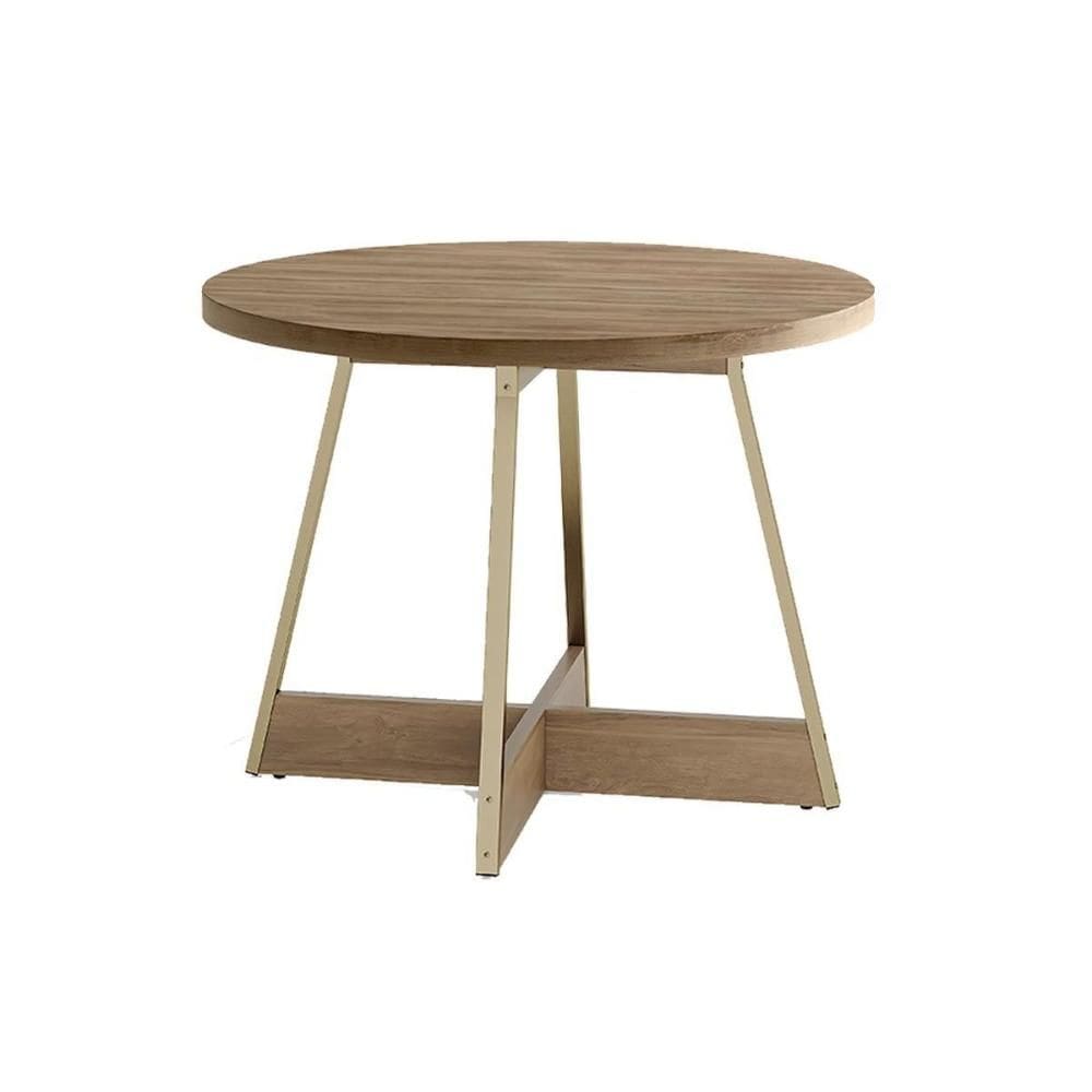 Mesa de Sala Jantar Átria 1594 Redonda Aço c/ Tampo Madeirado Redondo 100cm Dourado/Noce/Carvalho - Carraro