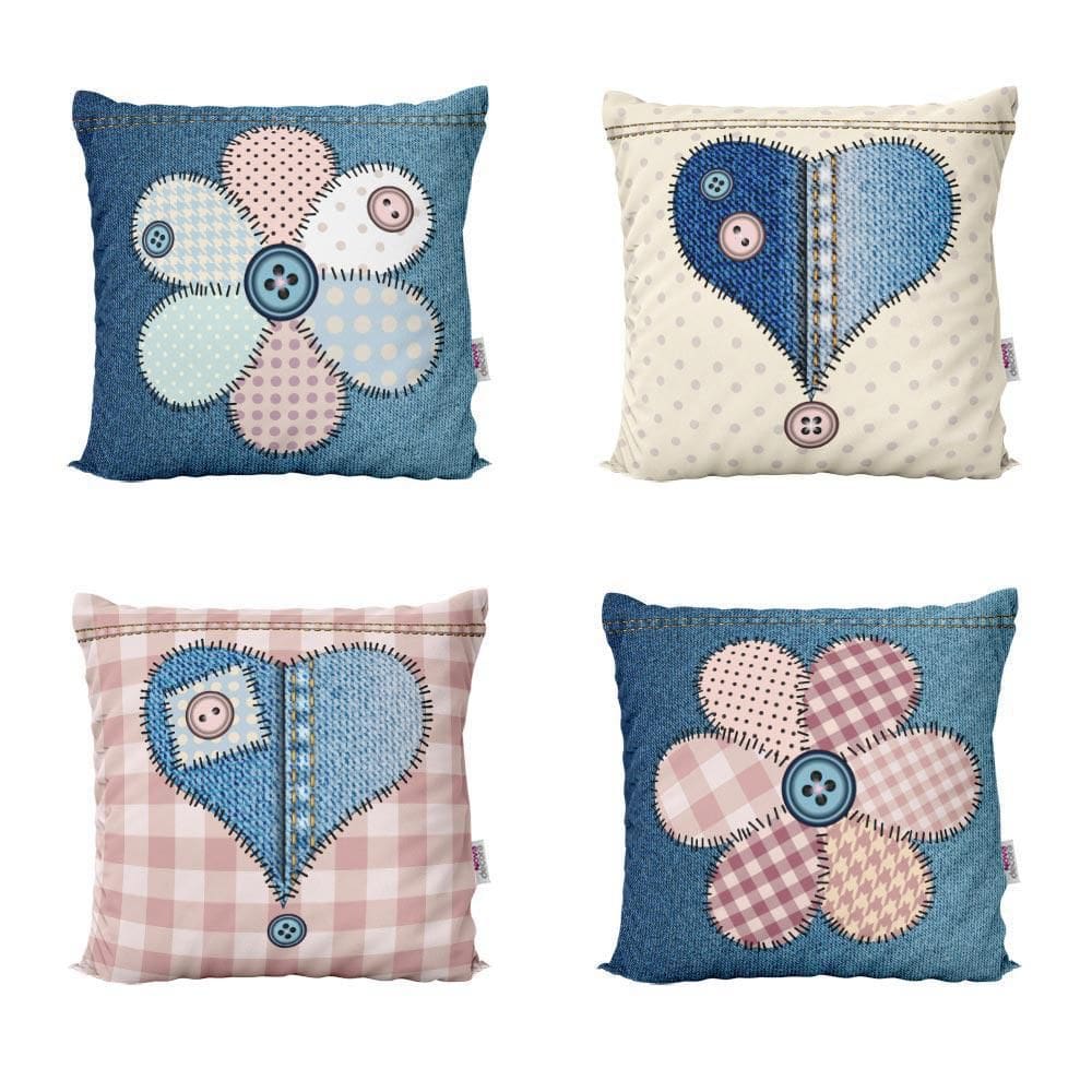 Almofadas Decorativas Jeans Coração Floral Para Sala 40X40