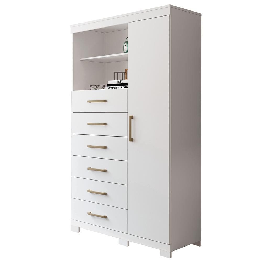 Cômoda de Madeira 6 Gavetas 1 Porta Marabá Santos Andirá Branco