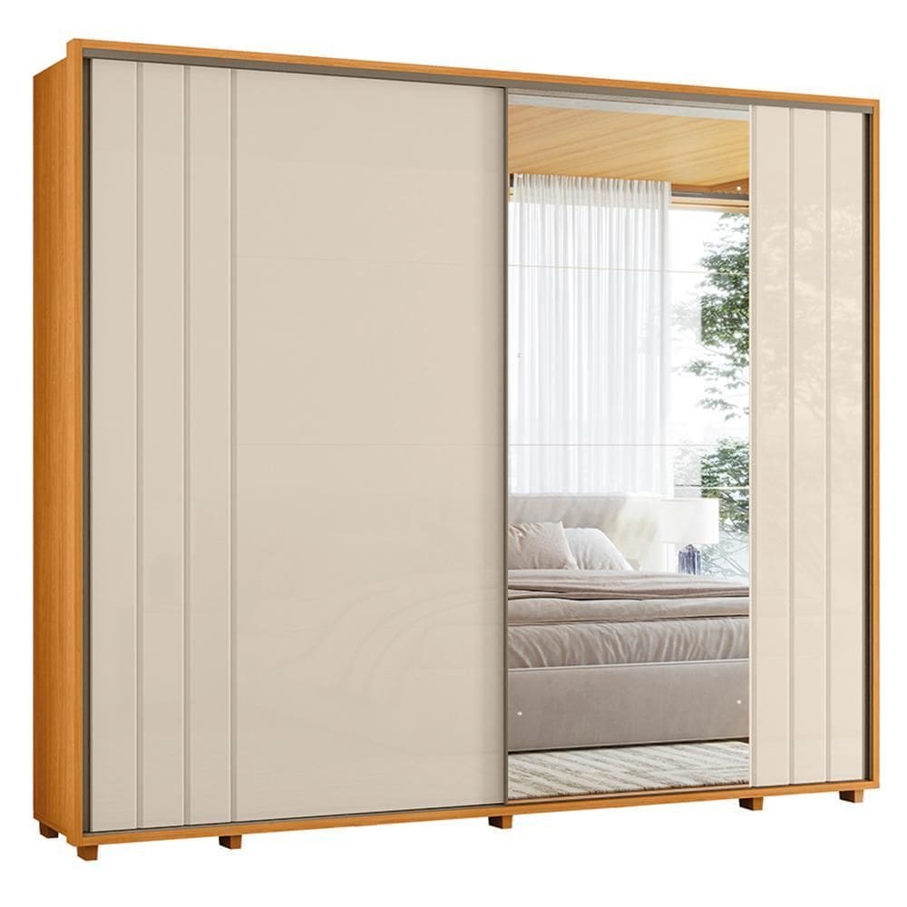 Guarda Roupa Casal Dalí Ripado 2 Portas Deslizantes com 4 Espelhos - Madetec