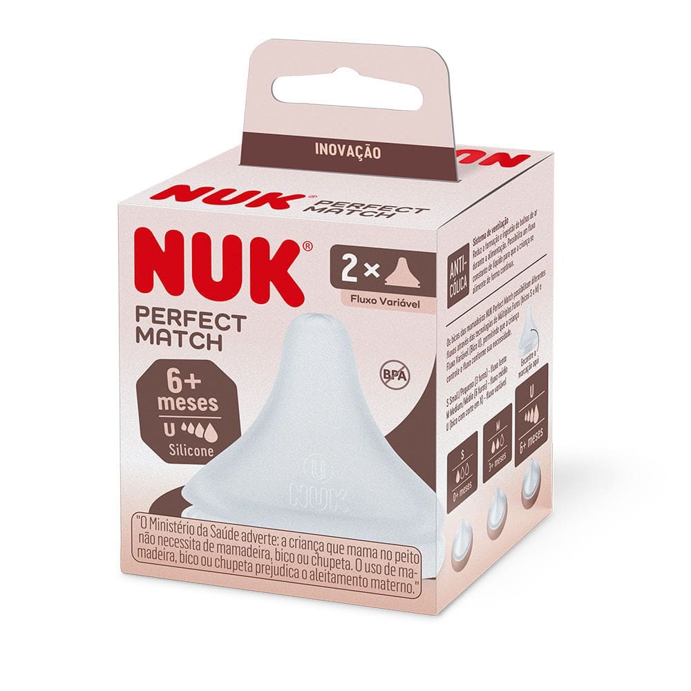 Bico Nuk Perfect Match Silicone 6+ Meses U Fluxo Variável 6 Meses com 2 Unidades