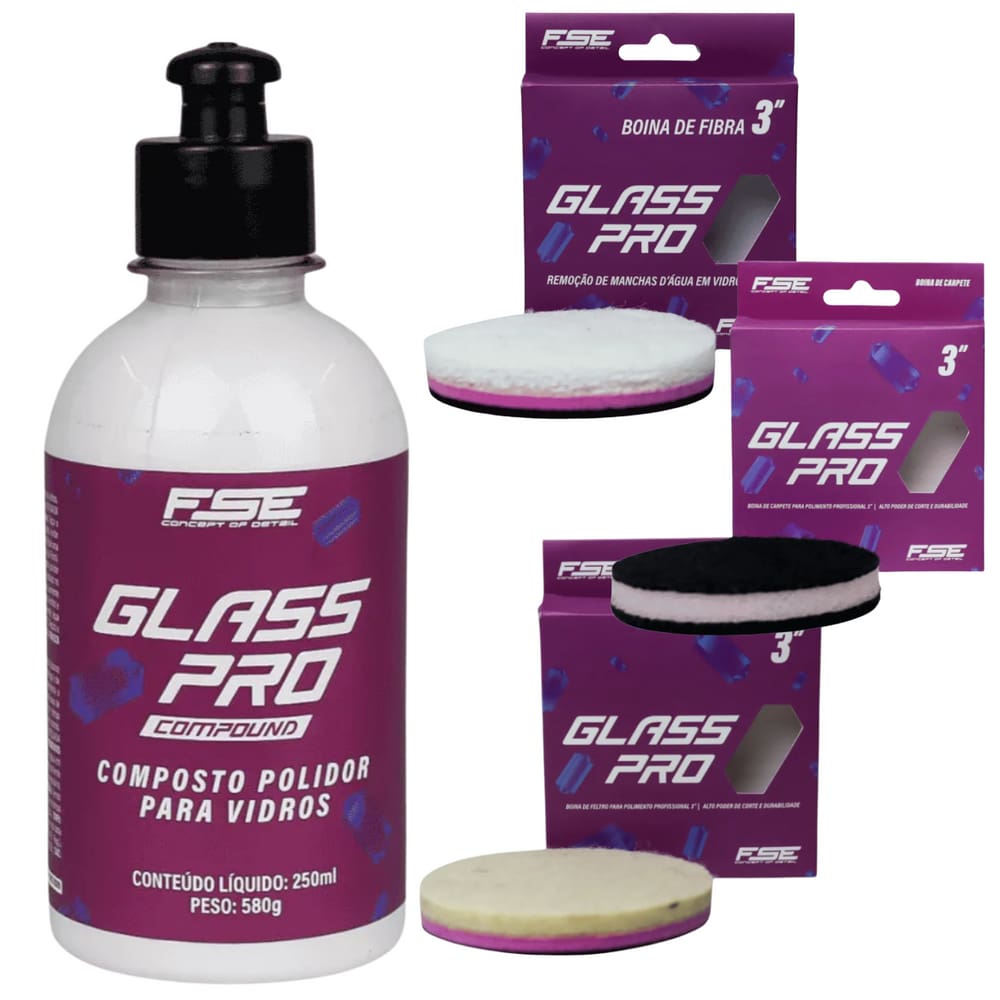 Kit Polidor de Vidros Glass Pro 250ml + Boinas de 3” Soft99