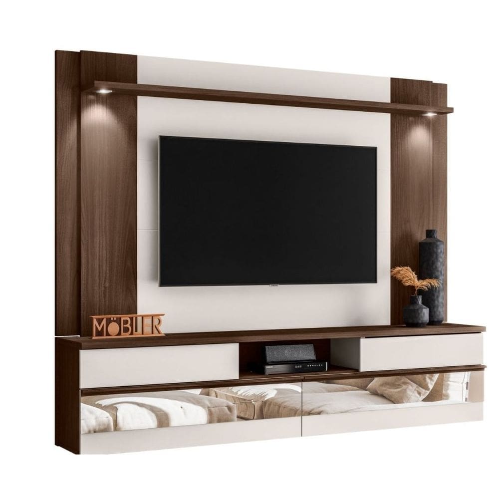 Painel Tv 75 Polegadas Chamonix 200 cm Com Espelho e Luminária LED