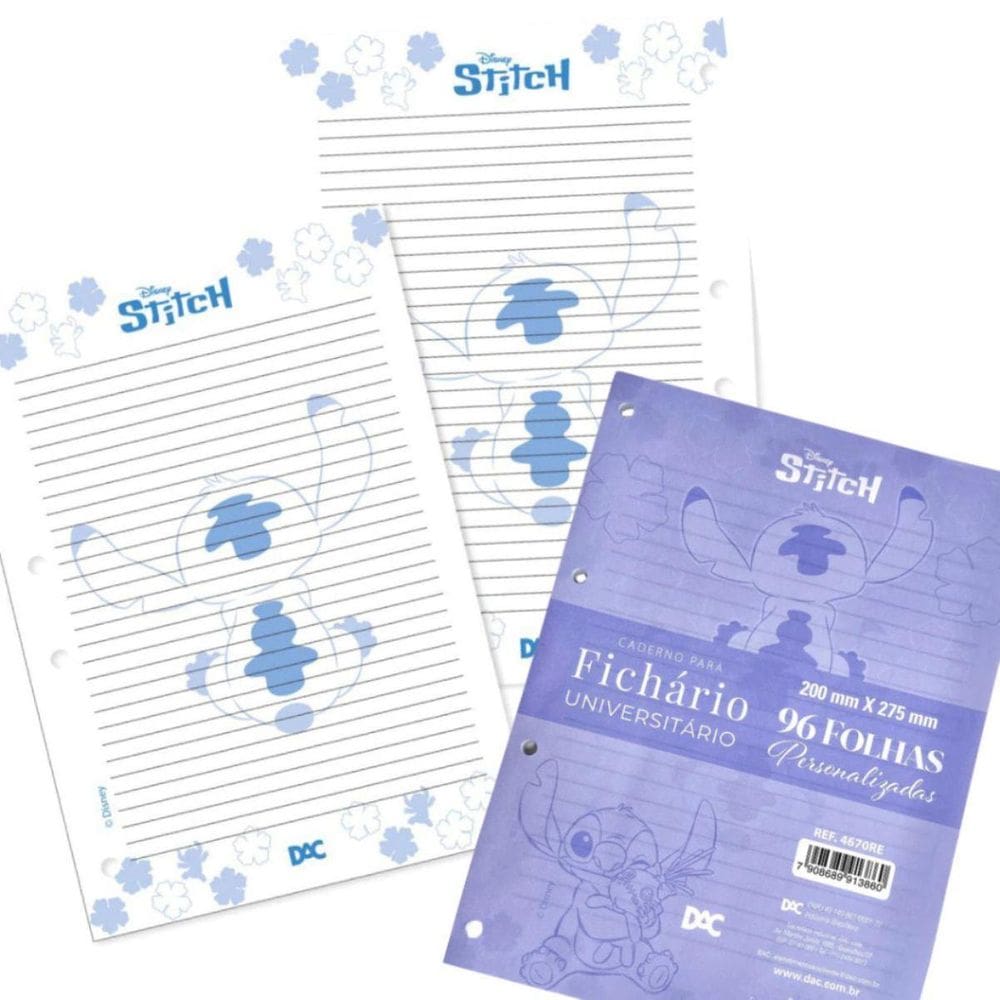Refil Fichario Univertário Disney Stitch 96Fl - 4670Re - Dac