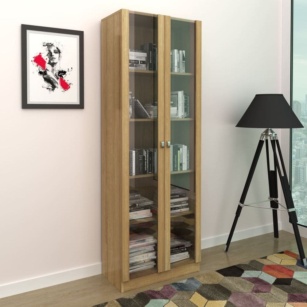 Estante de Livros com 2 Portas de Vidro Office ME4115 Amêndoa