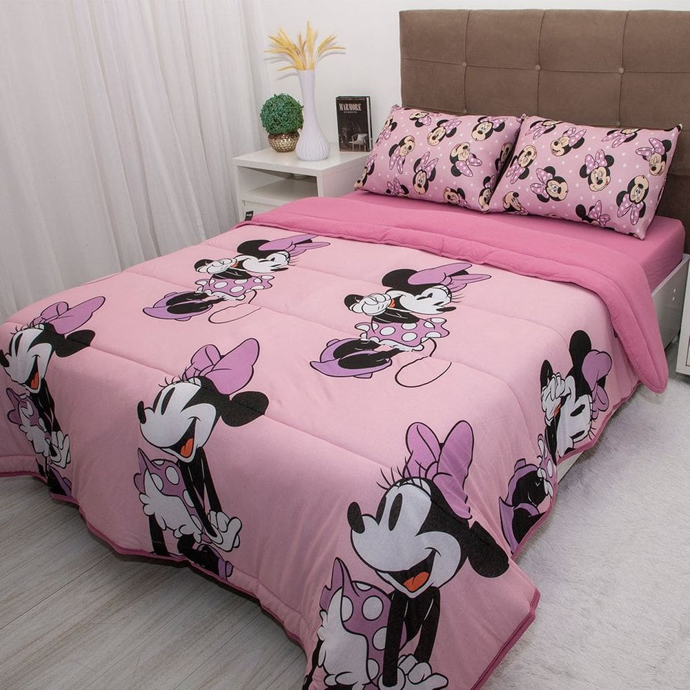 Edredom Casal Mickey & Minnie Disney Malha 100% Algodão 200x220cm