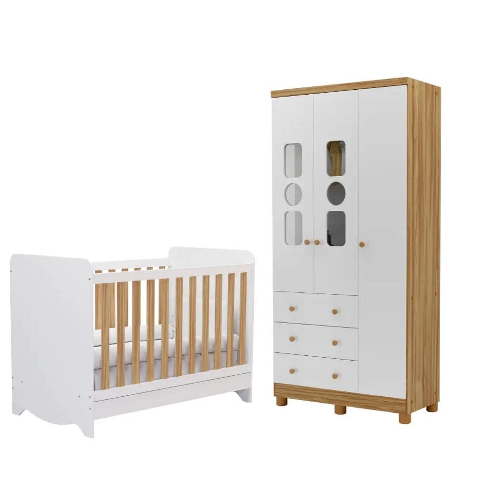 Quarto Bebe Moveis Peroba Berço e Guarda roupa Tedy Ben DRB