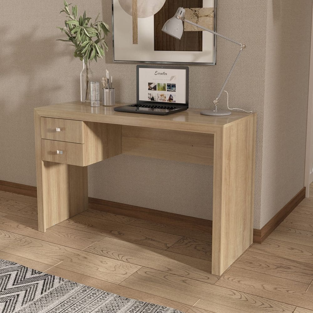 Mesa com 2 Gavetas para Home Office 117x74cm ME4123 Amêndoa