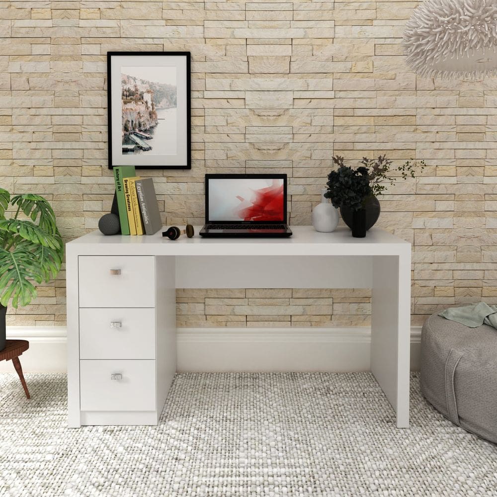 Mesa Escrivaninha para Escritório com 3 Gavetas 74x136 Cm ME4102 Branco