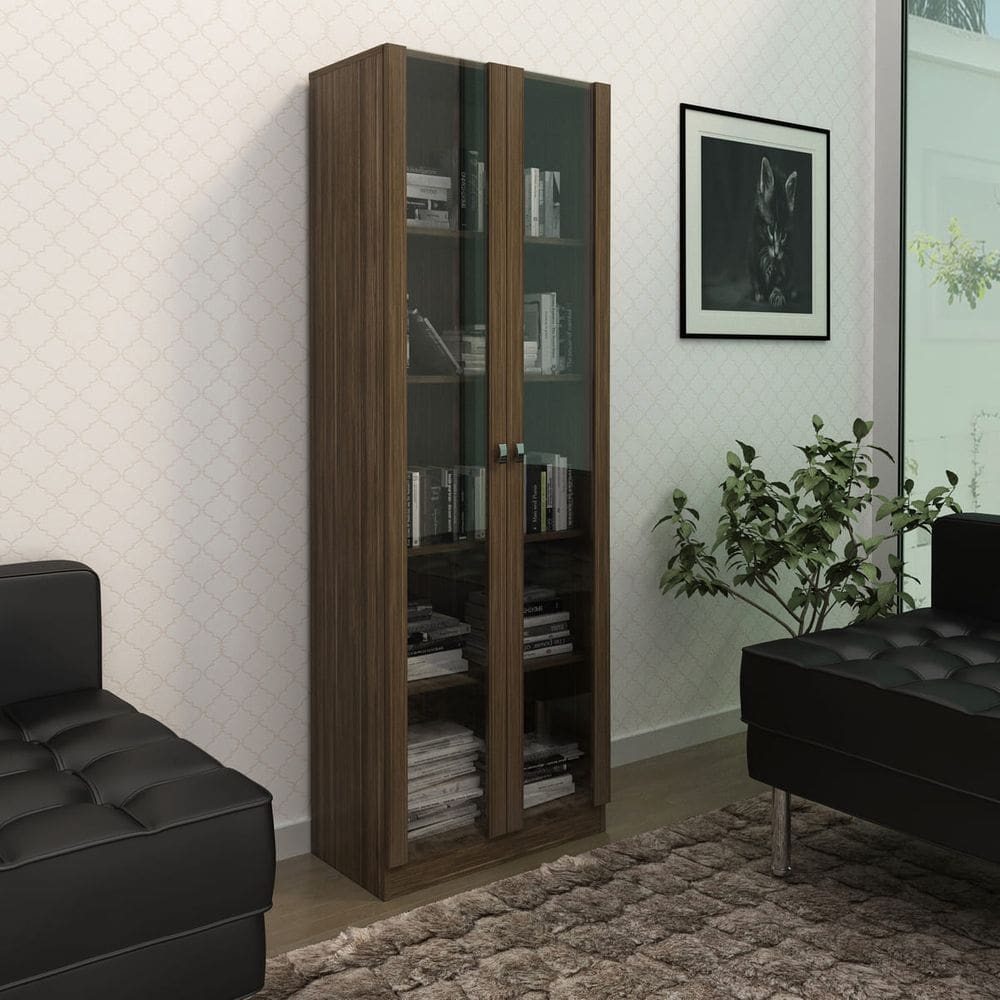Estante 5 Prateleiras com Portas de Vidro 171x59 cm ME4115 Nogal