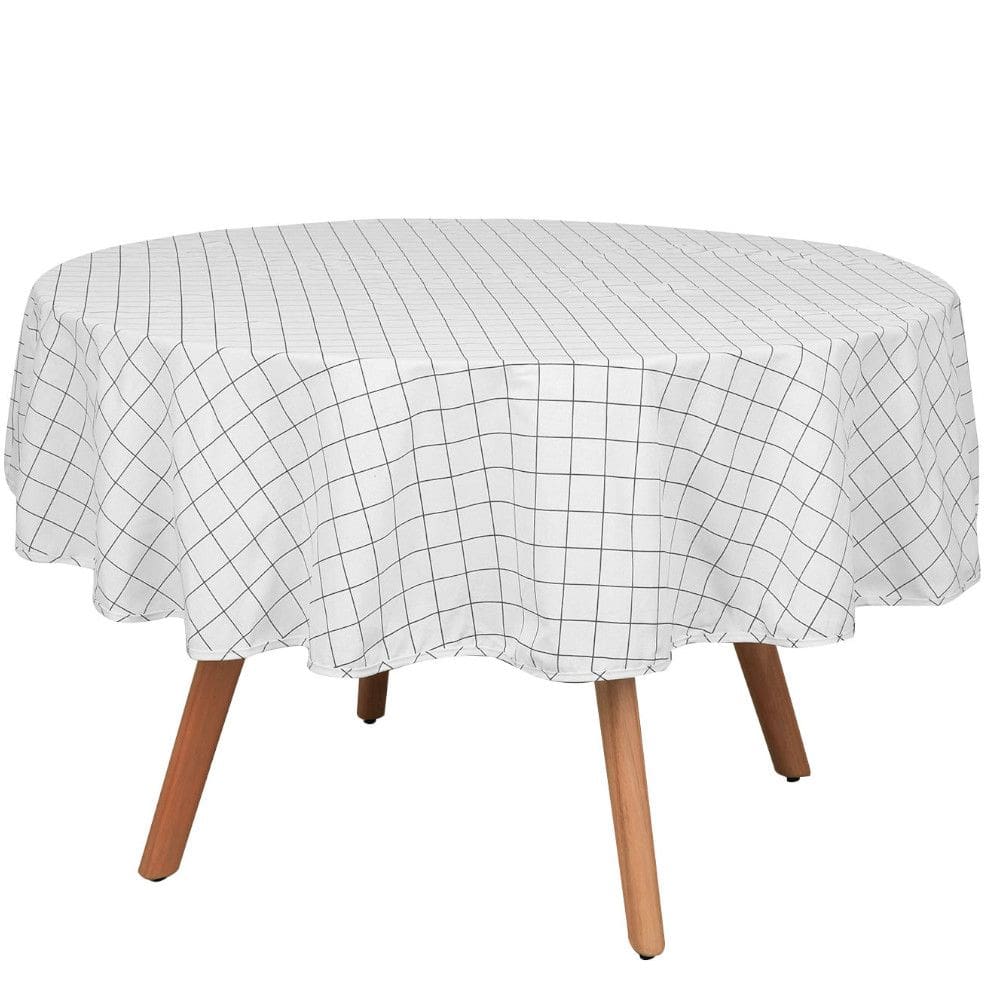 Toalha de Mesa Naturalle Limpeza Prática Redonda 1,80m Grid Marinho