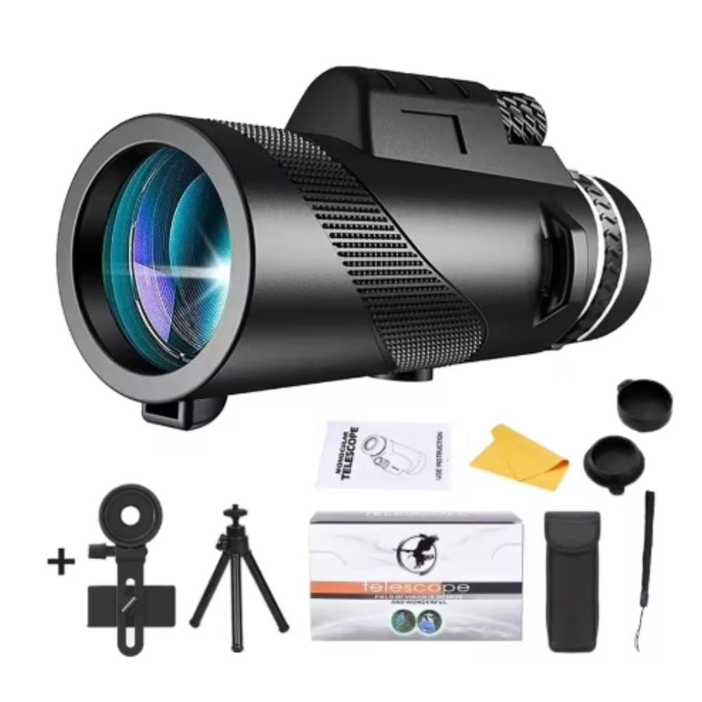 Kit Telescópio Portátil 80X com Tripé e Adaptador Celular