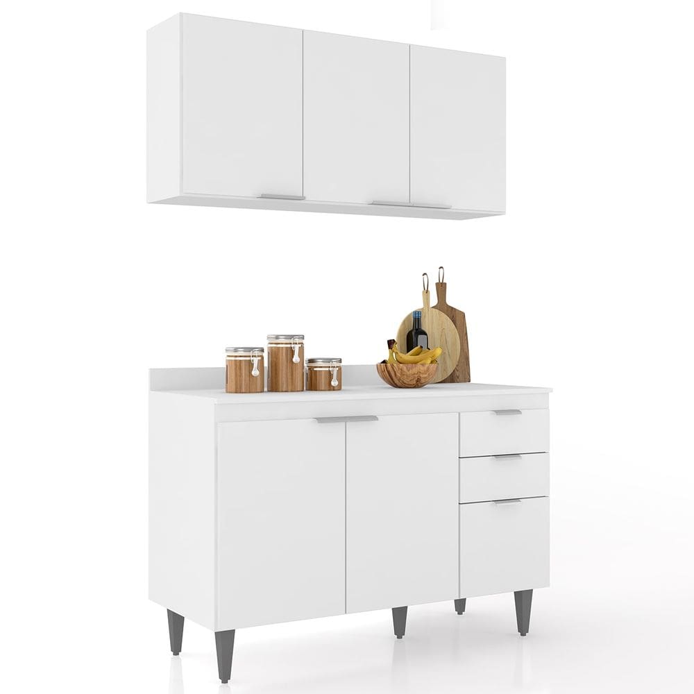 Armário de Cozinha Com Tampo CP01 120cm Pérola Branco Z34 - Mpozenato