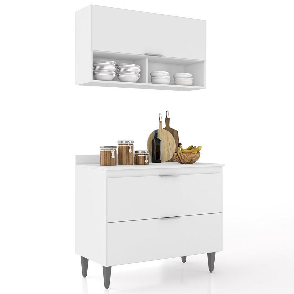 Armário de Cozinha Com Tampo CP01 100cm Pérola Branco Z34 - Mpozenato