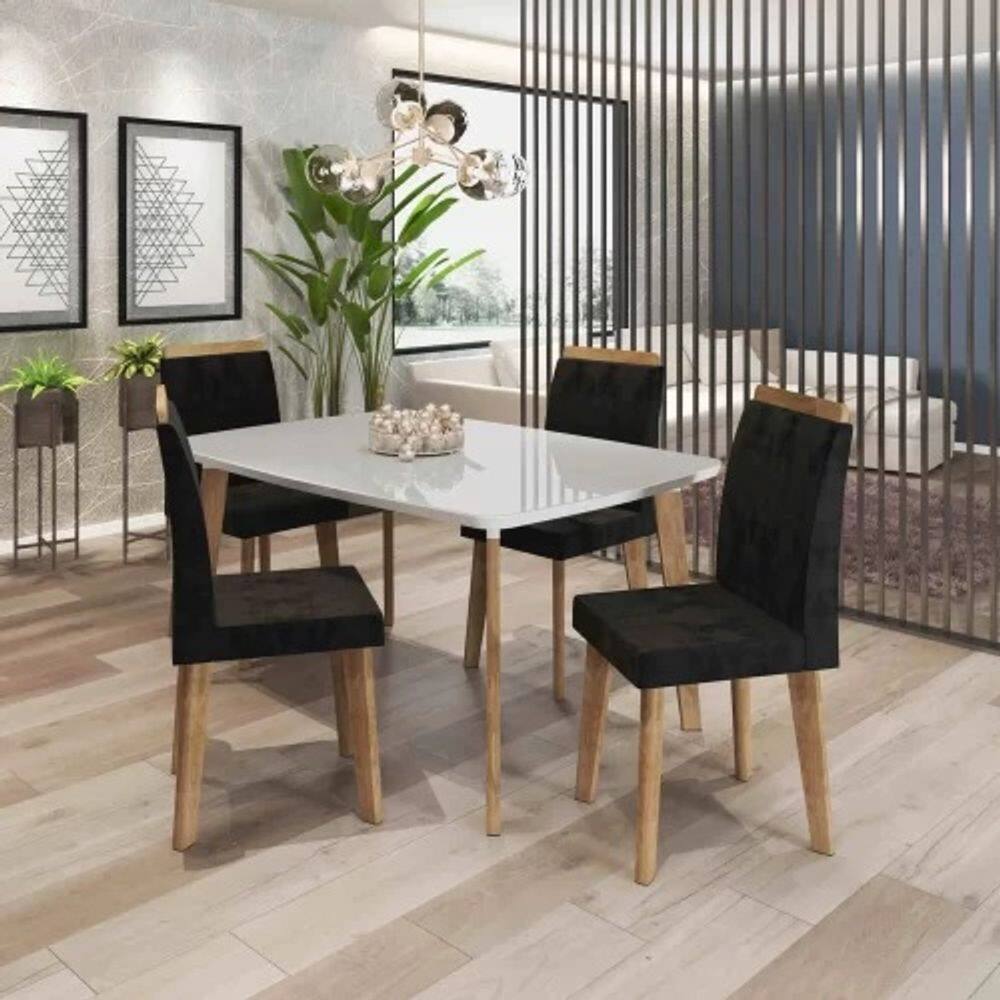 Mesa De Jantar Jade Com 4 Cadeiras Diamante Pés Oblongo Off White Com Aveludado Black – RV Moveis