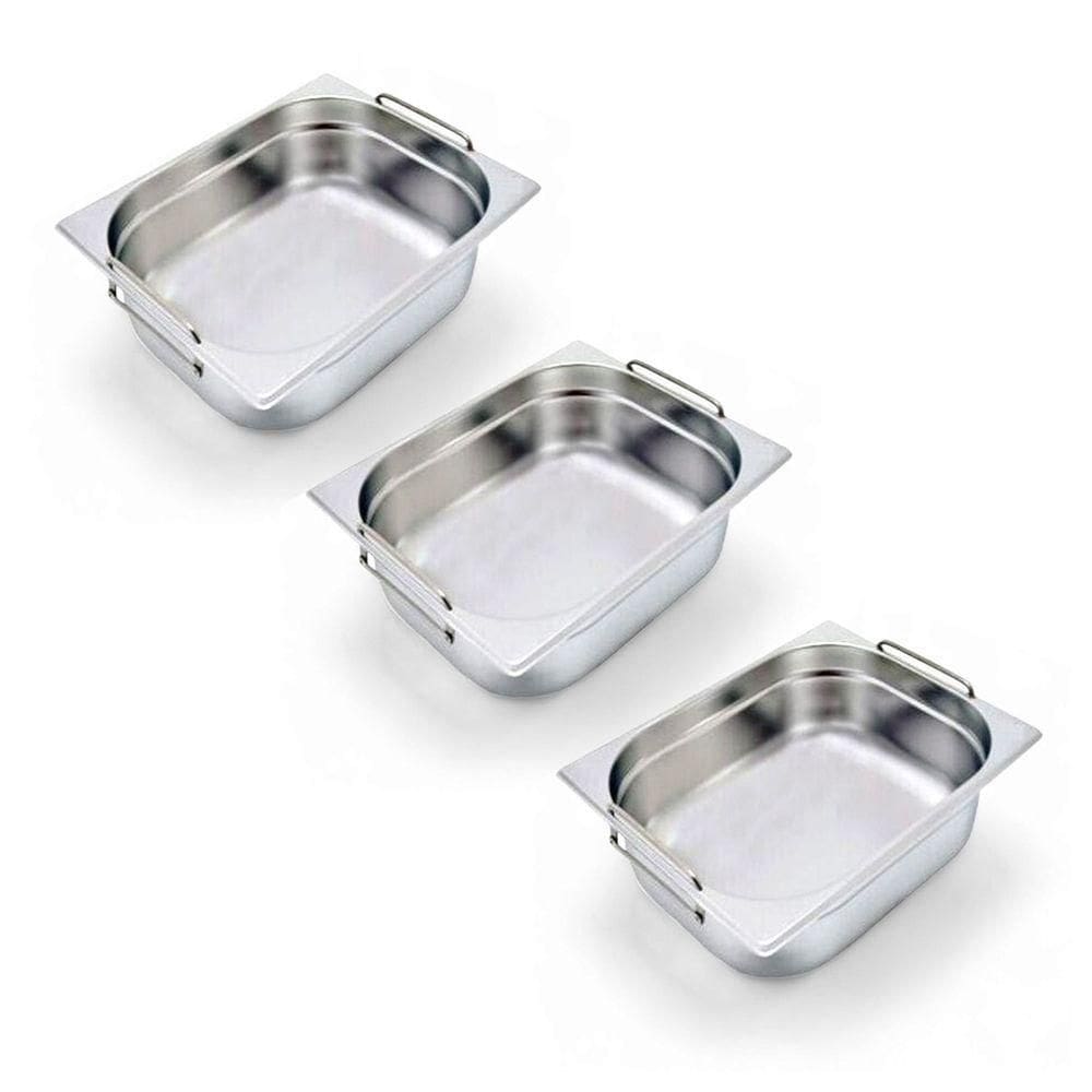 Kit 3 Cubas Gastronômica Inox Gn 1/2 150mm Com Alça Prateada