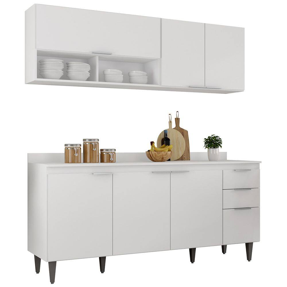 Armário de Cozinha Com Tampo CP01 180cm Pérola Branco Z34 - Mpozenato