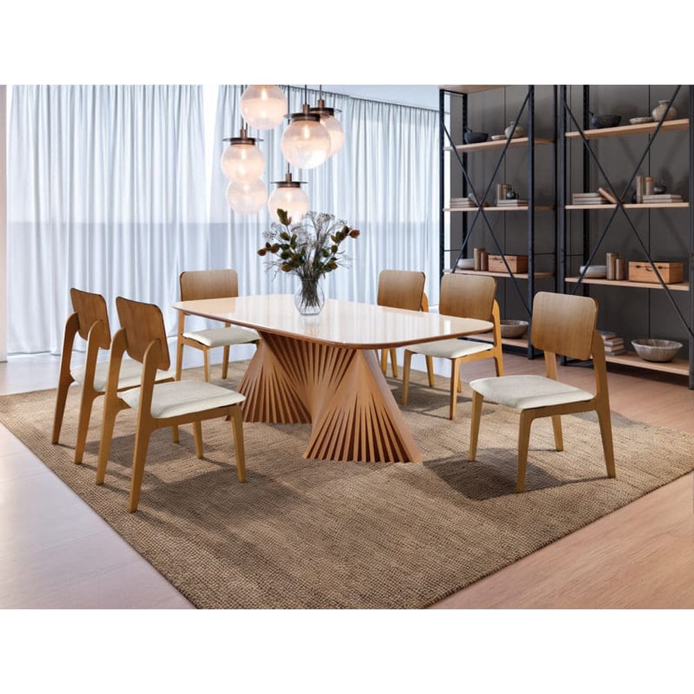 Sala de Jantar Moderna Madeira Maciça 6 Cadeiras 1,60x0,90m - Opala - Harmonia Salas