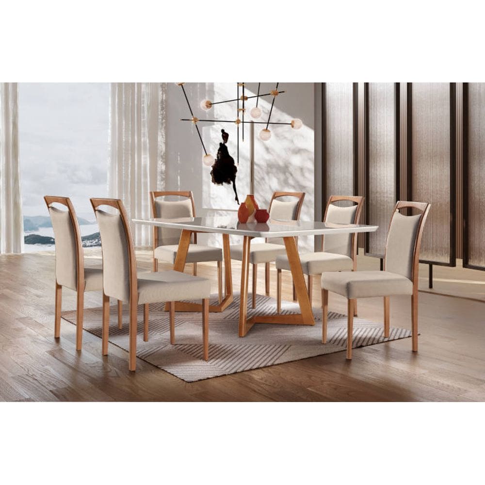 Sala de Jantar Madeira Maciça com 6 Cadeiras 2,20x1,10m - Lívia - Espresso Móveis