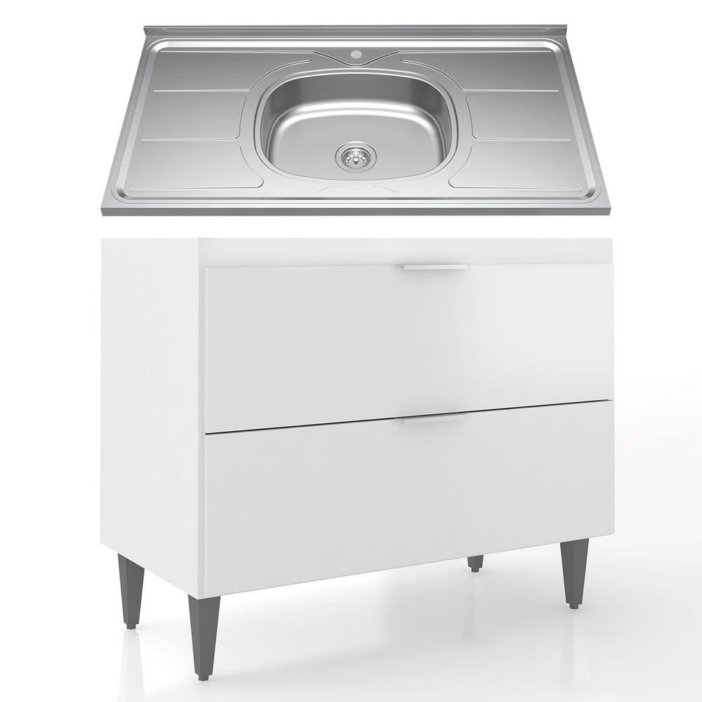 Balcão de Cozinha Com Pia Inox 100cm Pérola Z34 Branco      - Mpozenato