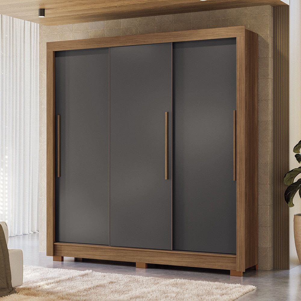 Guarda-Roupa Casal 3 Portas de Correr 9 Gavetas 204cm Arnaut Estilo MM