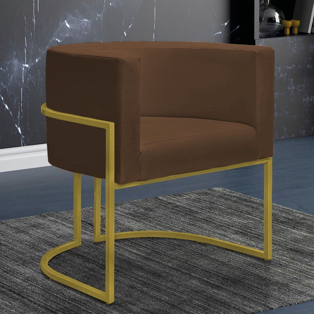 Poltrona Decorativa Sala Nayara Base Ferro Dourado Suede
