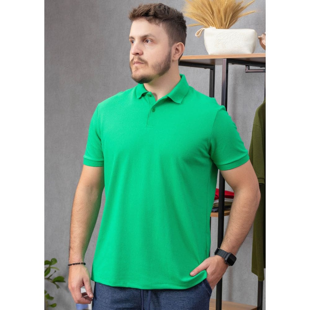 Polo Masculina Piquet Básica Lisa Verde Bandeira