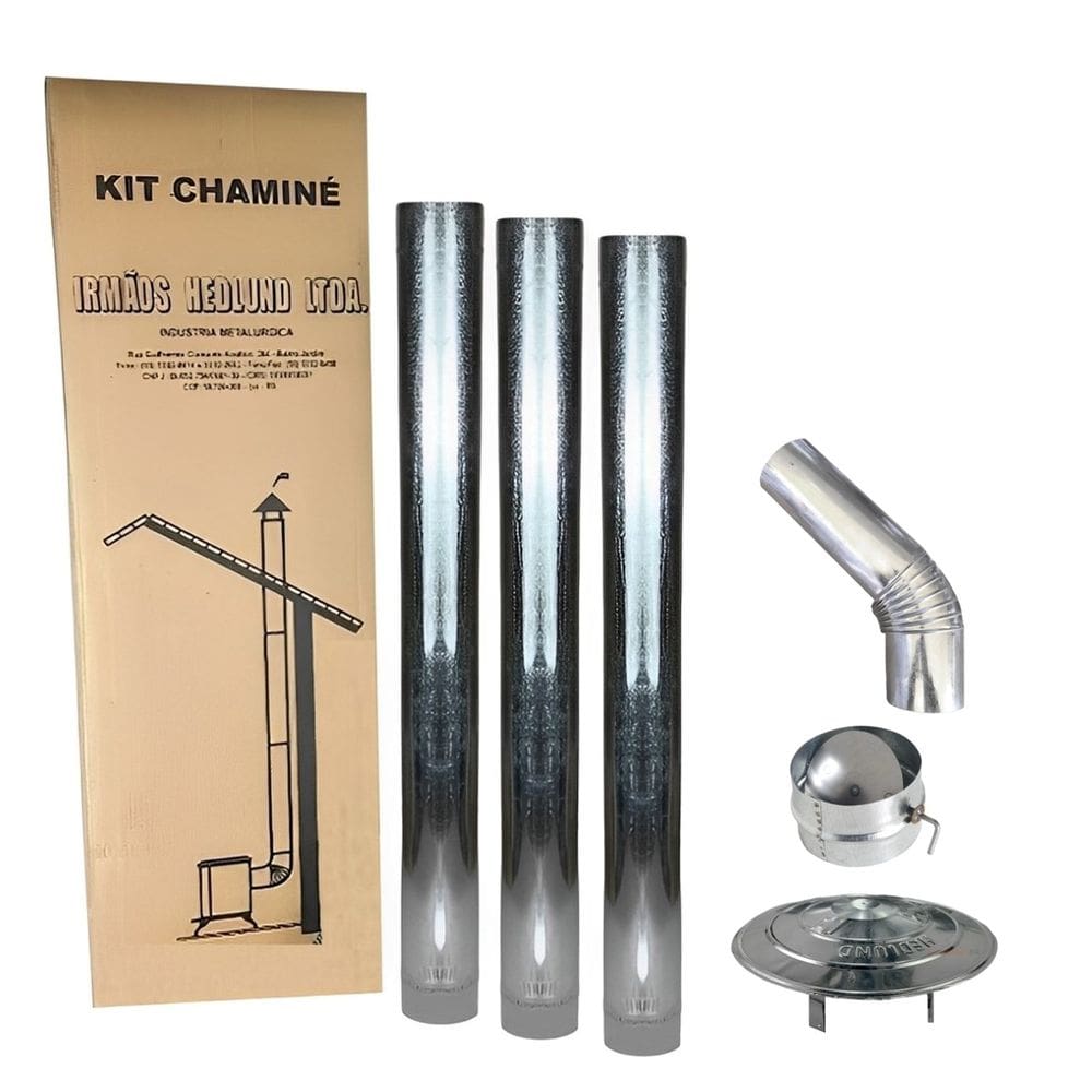 Kit Chaminé Para Fogão A Lenha 3 Canos 1m + Curva 45º + Chapéu + Anel Borboleta Galvanizado 110mm Nº1 - Hedlund