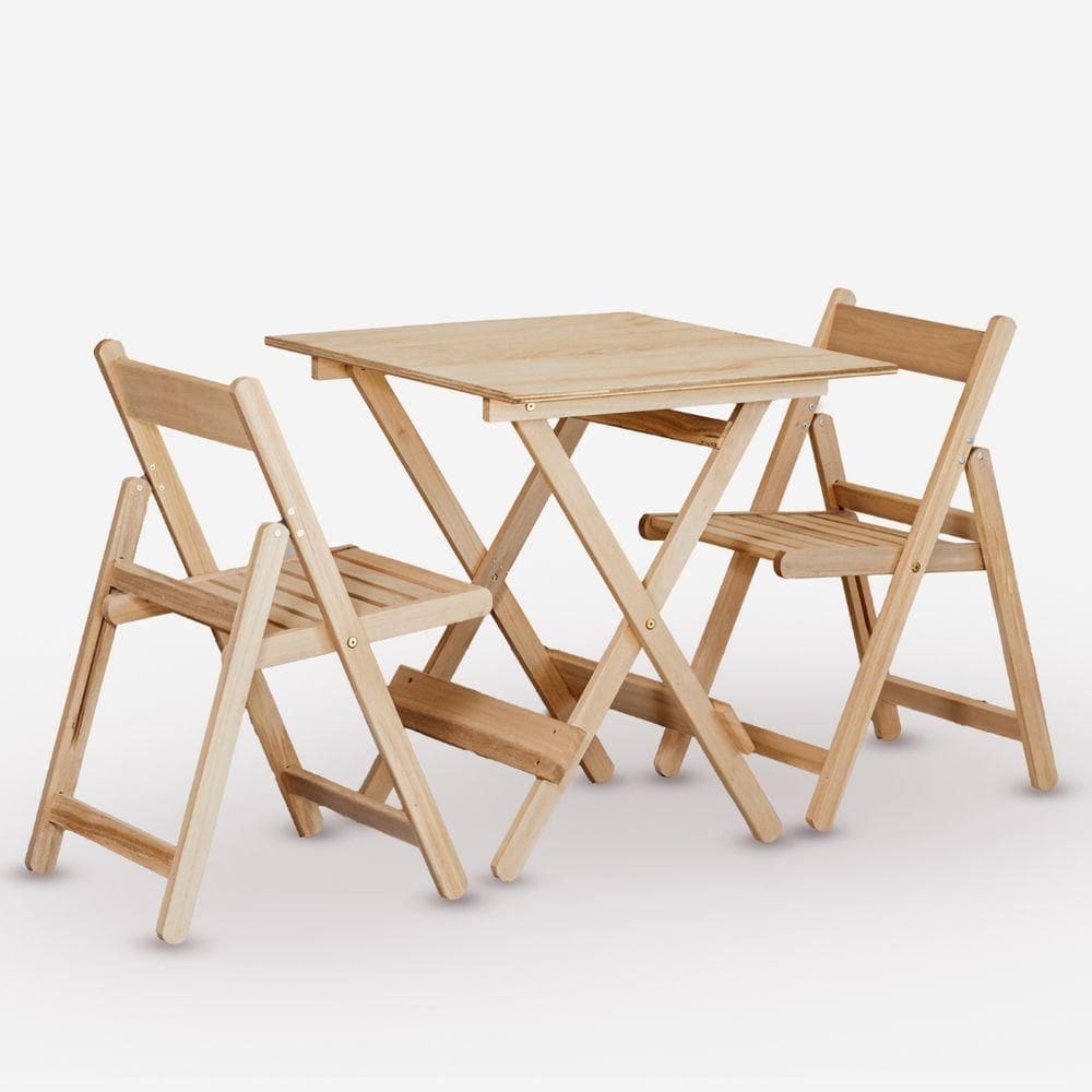 Conjunto De Mesa 70x70 Em Compensado E 02 Cadeiras Dobráveis Sem Pintura